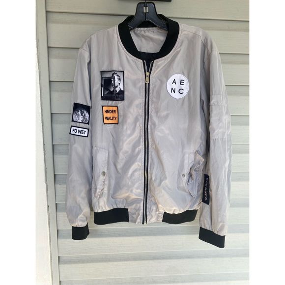 Zaful AENC PILOT Bomber Jacket Patched Silver, Men's Size XL - Picture 1 of 11